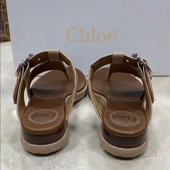 CHLOE LEATHER EMBOSSED NOUGAT COLOR BIRKENSTOCK DESIGN LUXURY SANDALS SIZE 38 - Picture 10 of 12